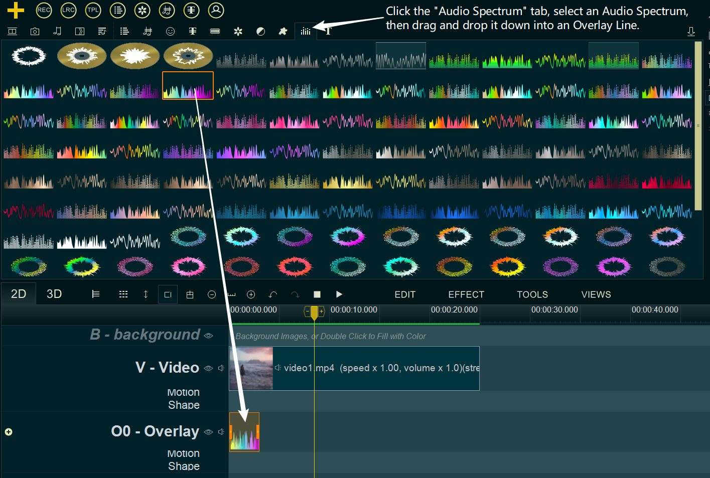 select and add an audio spectrum