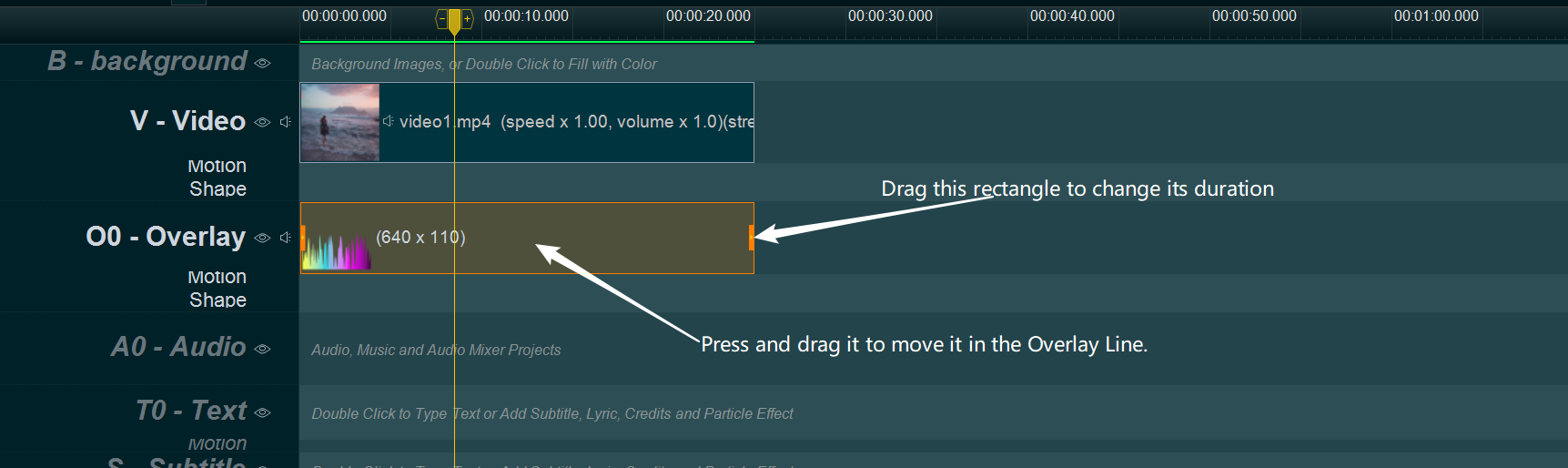 adjust the position and duration of the audio spectrum