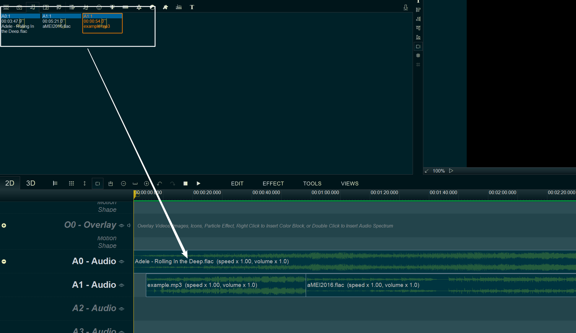 add audio to audio line