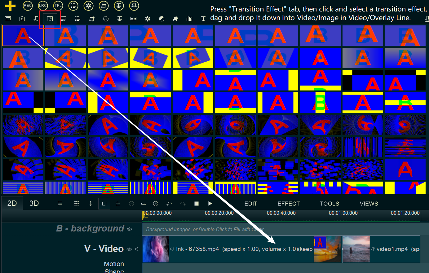 drag and drop the transition effect to video or image