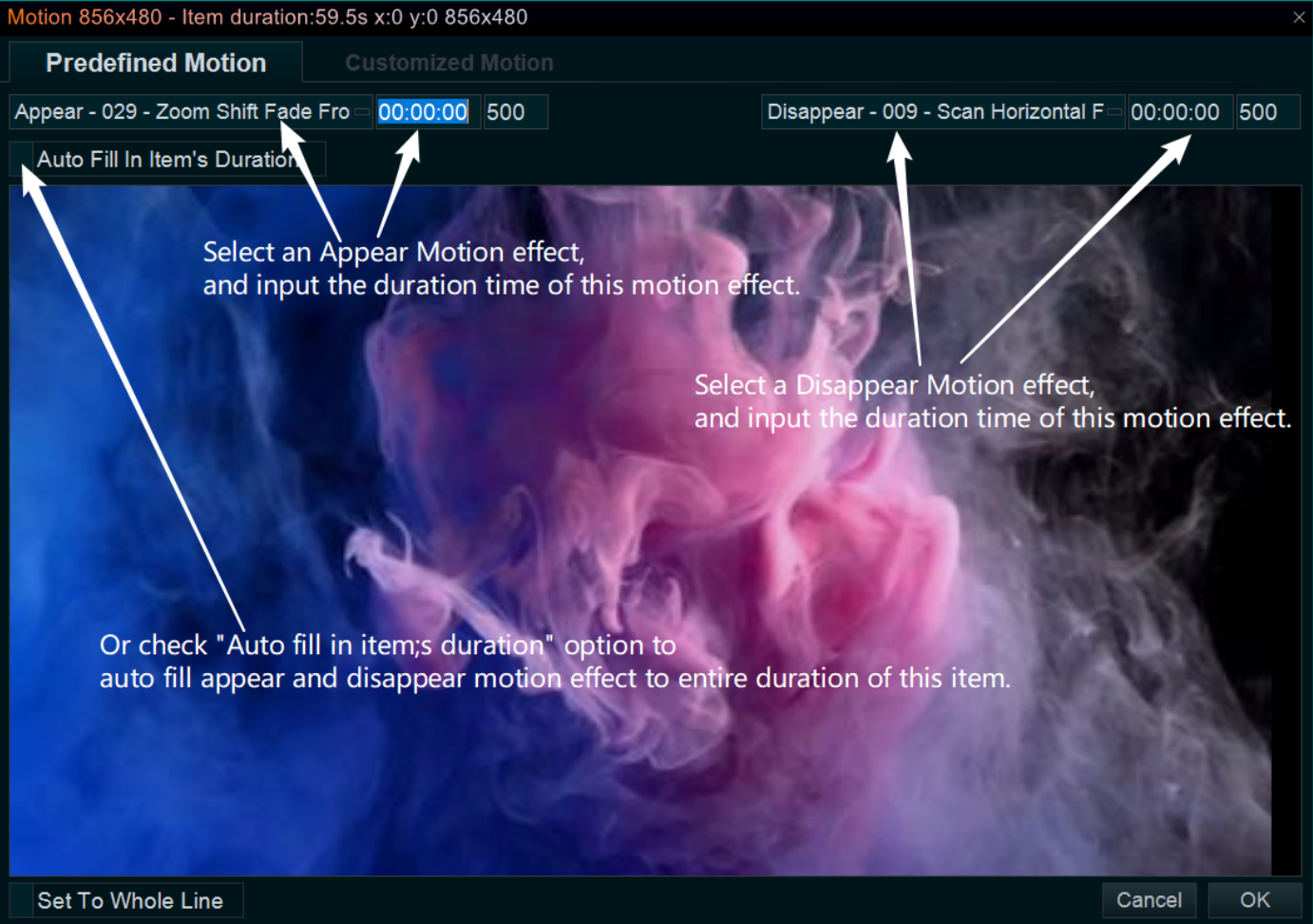 change the parameters of motion effect